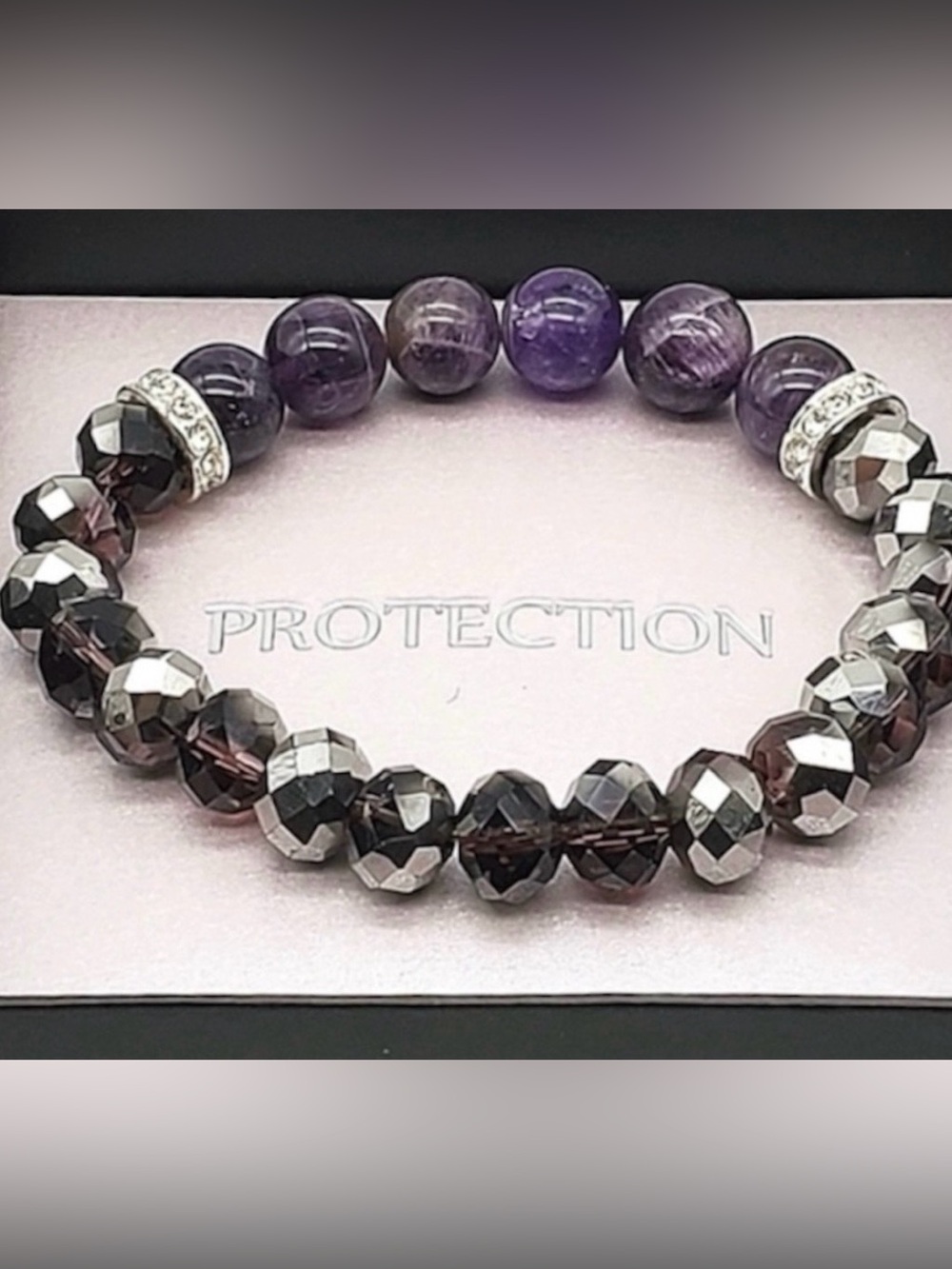 NIB Avon Protection “I wish you” beaded stretch bracelet with purple Amethyst